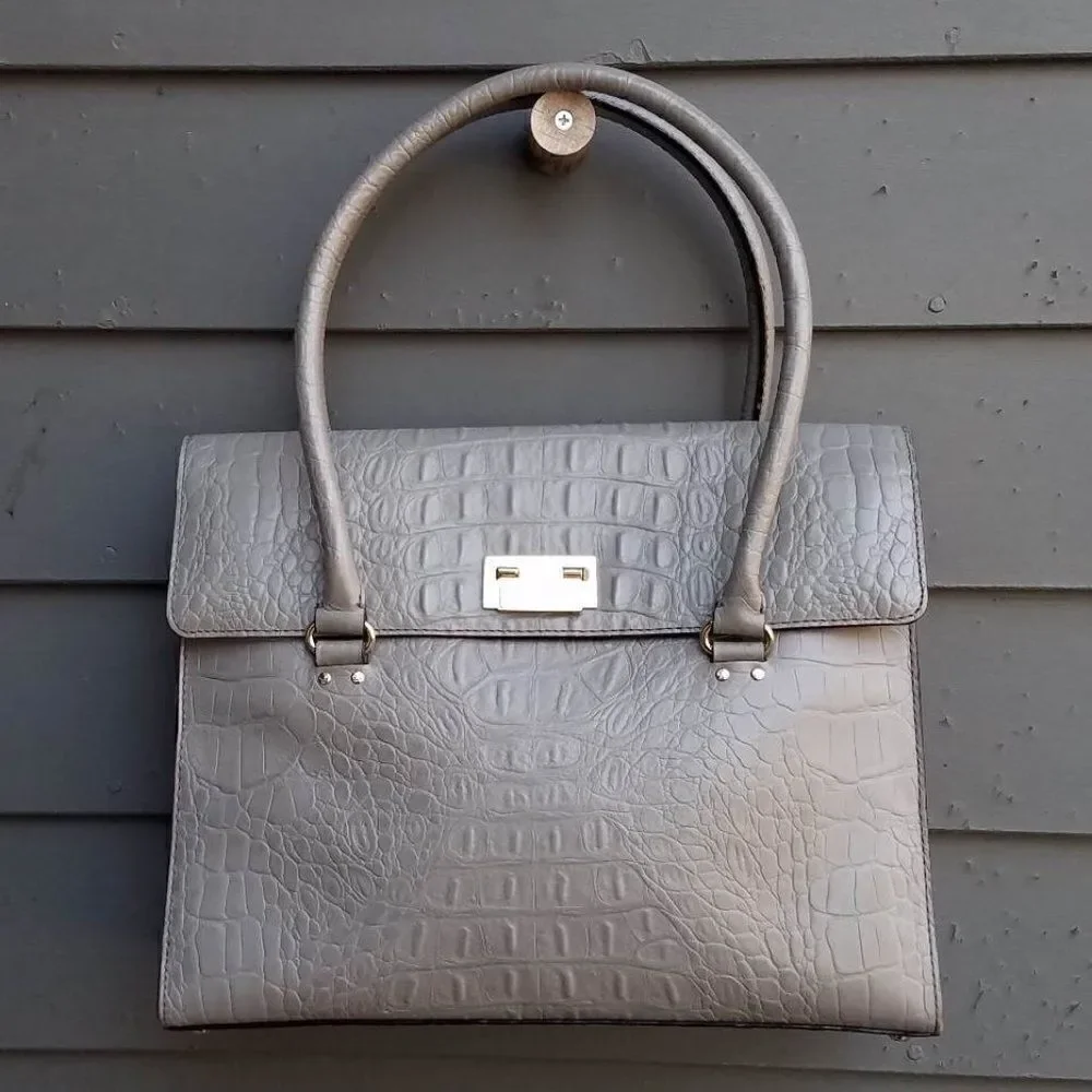 Kate Spade Gray Leather Faux Croc Orchard Valley Sinclair Handbag